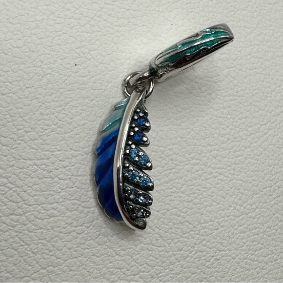 Genuine 925 Sterling Silver Enameled Feather Charm - Picture 7 of 8